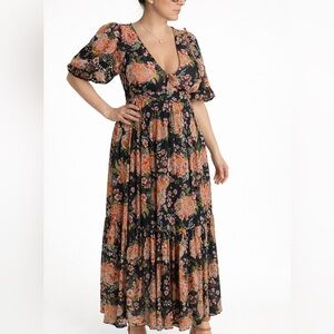 byTiMo Floral Maxi Dress Puff Sleeve Tiered Romantic